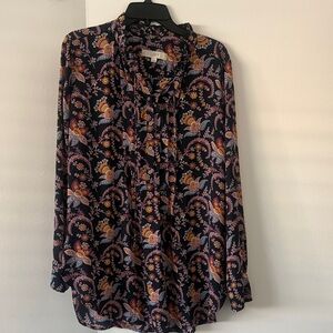 LOFT Black Floral Patterned Blouse